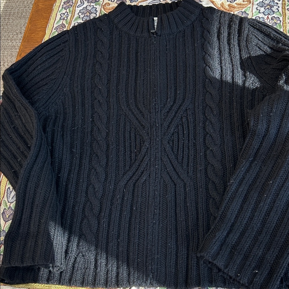 Jillian Jones Black Wool Cable Knit Full Zip Front Women's Cardigan Sweater. XL.